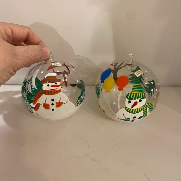 Set of 2 Hand Painted Blown Glass Ornaments (DP) - Picture 1 of 14
